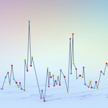 Colorful ball-and-rod graph showing data fluctuations on a light background.