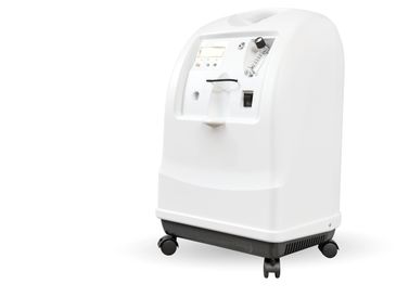 Portable white oxygen concentrator on wheels.