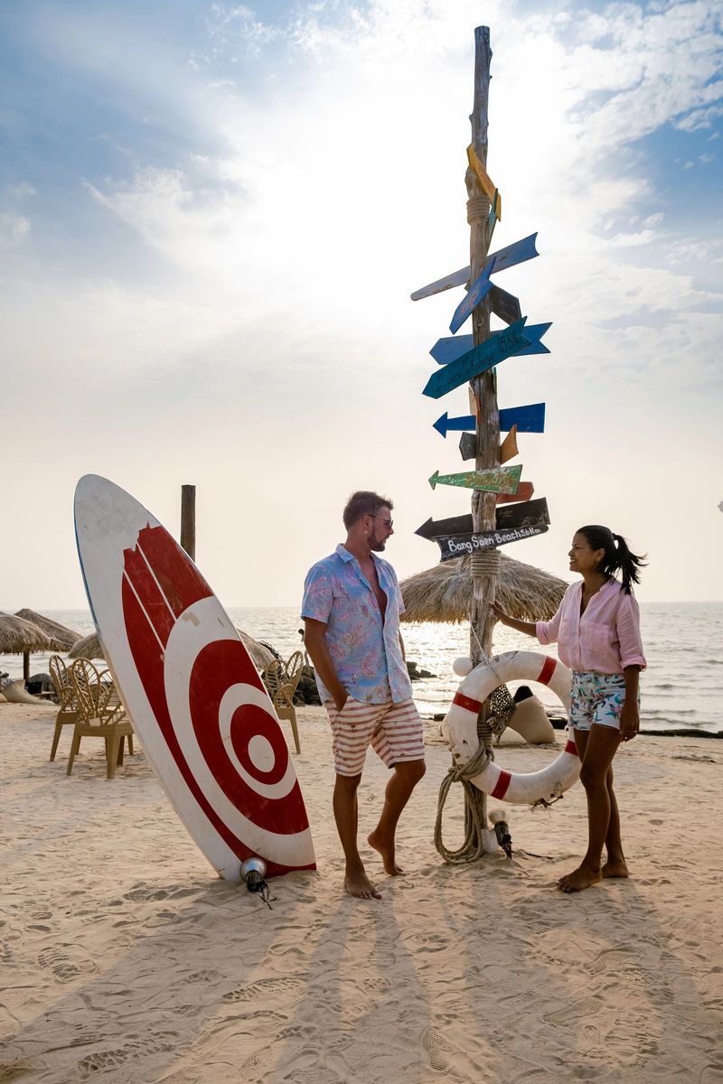 Bangsaen Chonburi Thailand beautiful beach club seafood beach club Bangsaen, people relax on the beach Chon Buri Thailand