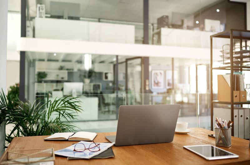 Shot of a laptop on a table in an office