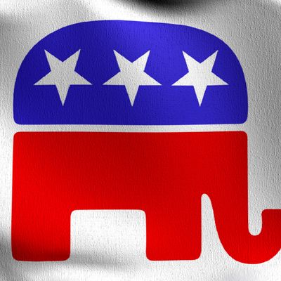 Symbol of the Republican Party with an elephant and stars.