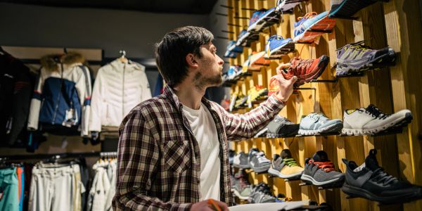 Man choosing shoes in a store.