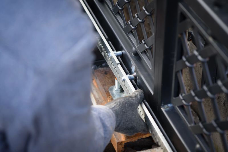 Specialist carries out work on installation and commissioning of sliding gates. Professional service of installation and maintenance of automatic cantilever sliding gate.