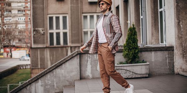 Young man rocking a streetwear look in urban setting.