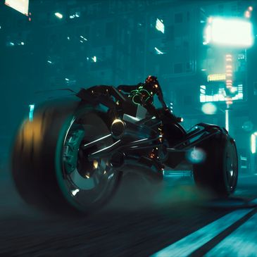 Cyberpunk driver zooming through the city