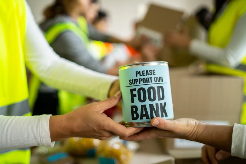 Volunteers during their work in a food bank