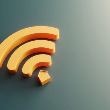 3D golden Wi-Fi symbol on a smooth gradient background.