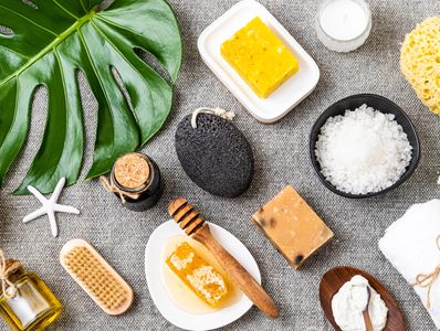 Various natural oils and soaps.
