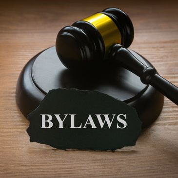 Judge's gavel with a placard saying 'BYLAWS'.
