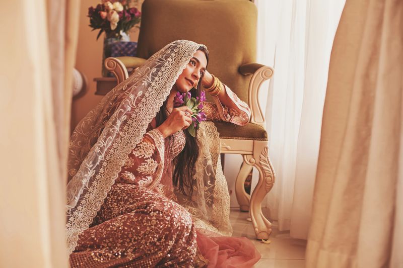 Pastel floral bridal lehenga