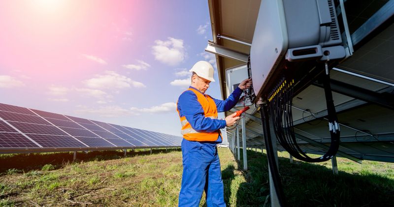 The inspector checks the actual output voltage level of inverter.