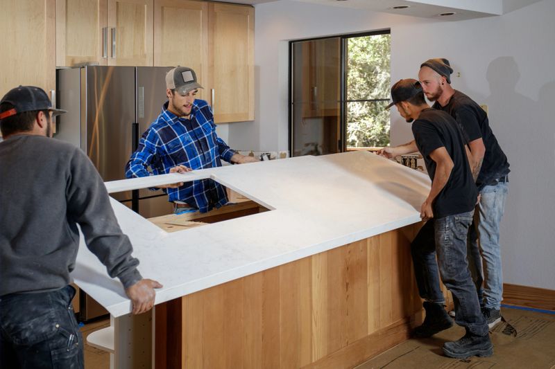 Kitchen remodel - men installing countertops