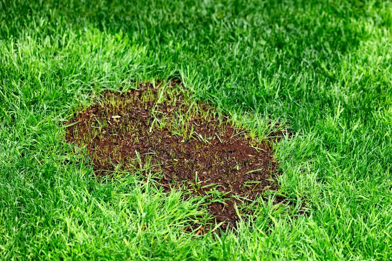 New grass growing from reseeding in green lush lawn during spring season