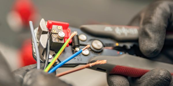 Technician working on low voltage wiring.