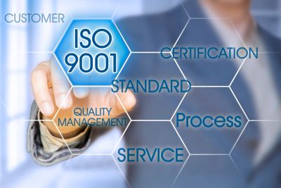 Concept of ISO 9001 quality management system.
