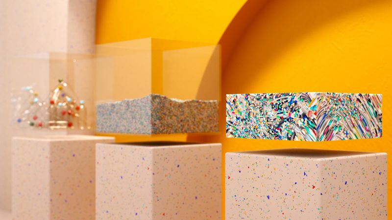 Plastic bottles, shredded plastic and recycled plastic