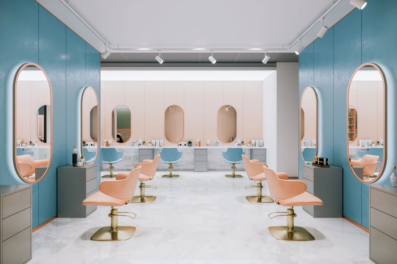 Interior of an empty, retro styled beauty salon.