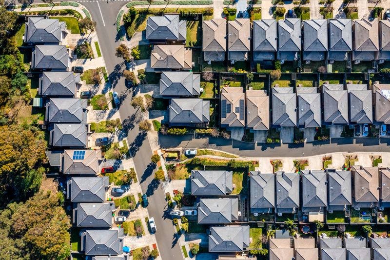 Aerial view of Suburban roof tops directly above