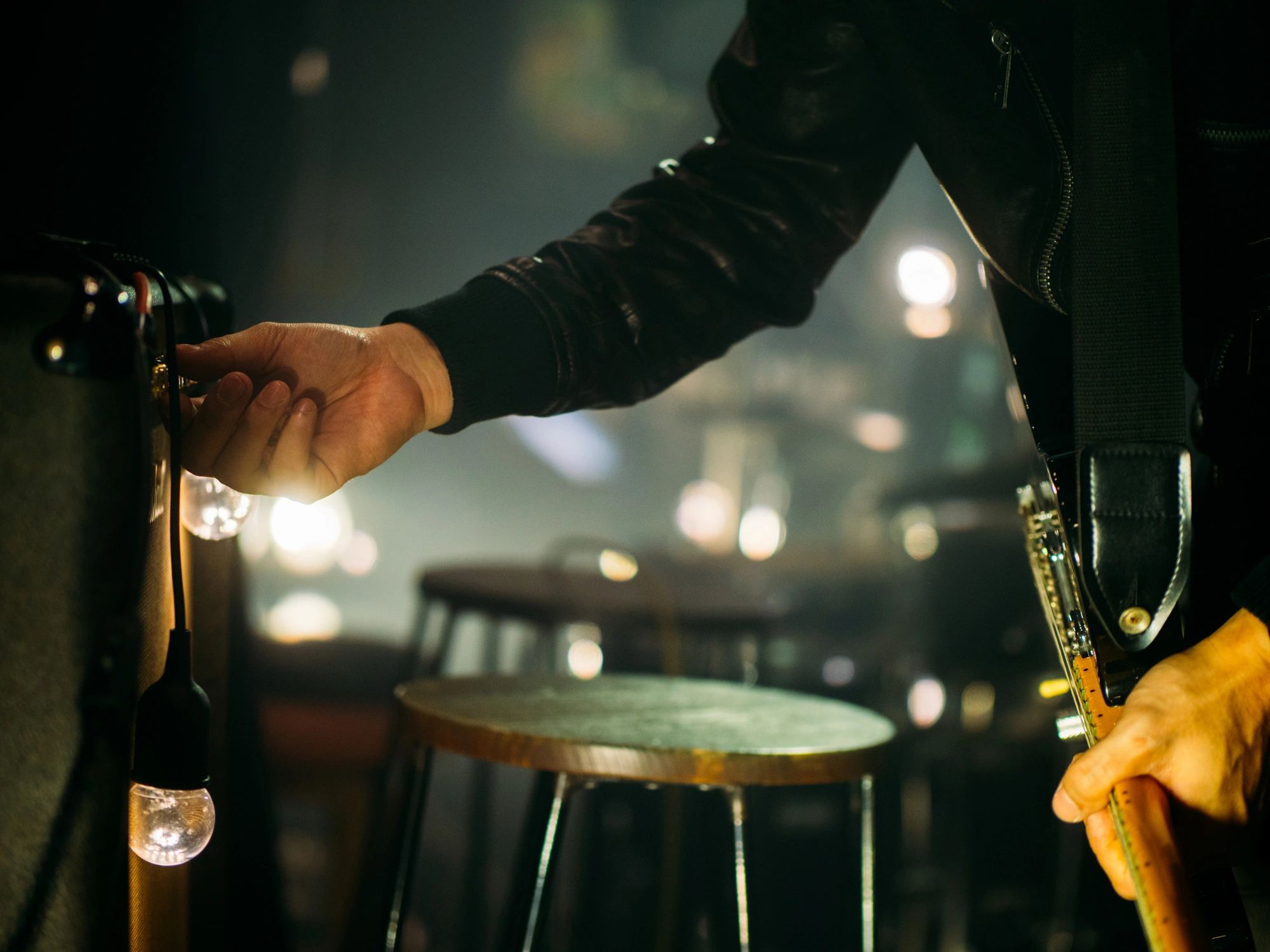 Live jazz performance with microphone and stage lights
