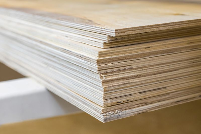 Plywood sheets in the store. The texture of building materials. Construction and repair.