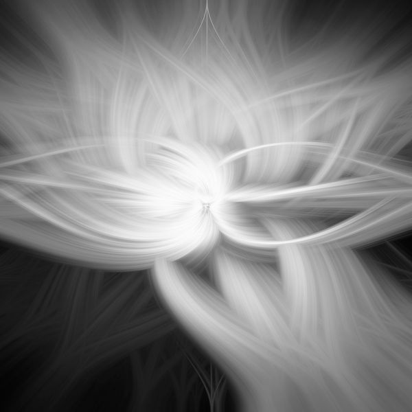 Abstract swirl of vibrant light in orange and blue hues.