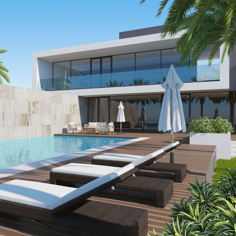 Modern villa with swimming pool. Architecture concept for Real estate.