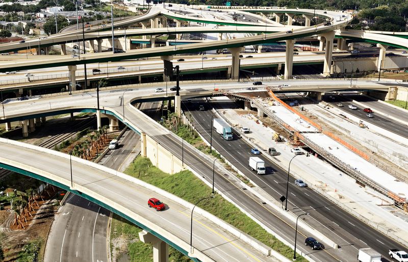 Merging Highways are under construction  in Orlando, Florida as part of a transportation infrastructure project