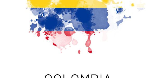 Bandera de Colombia con efecto de manchas de pintura.