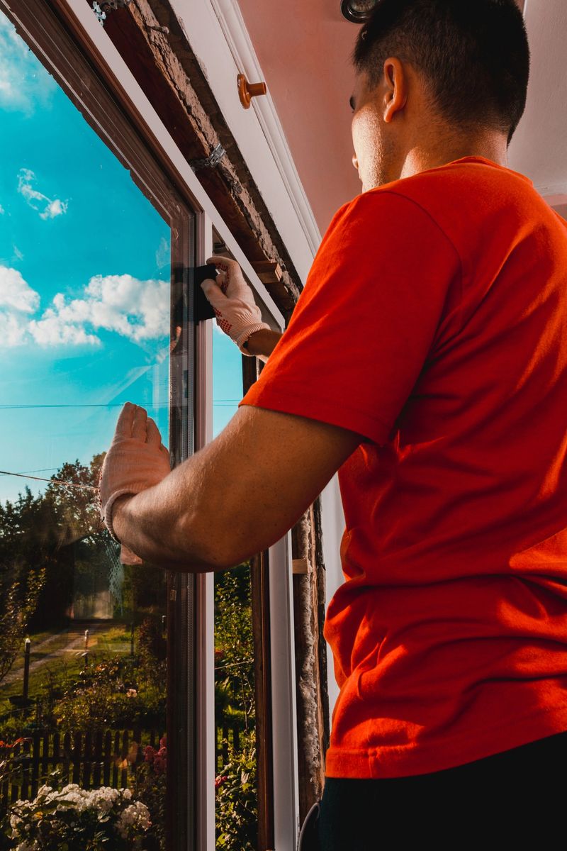 The worker inserts glass into the window frame, triple glazing of the plastic window, insulation and insulation.2020