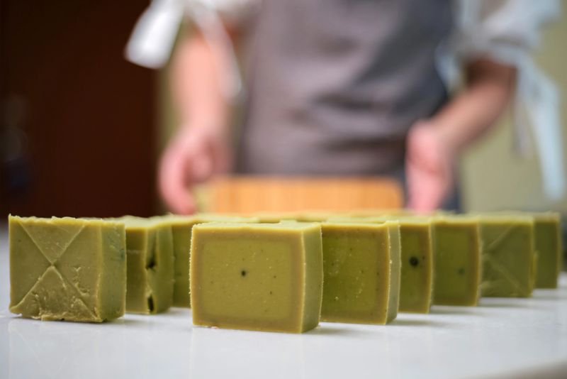 selective focus of soaps arranging on table