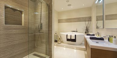 A bathroom that has been recently remodeled.