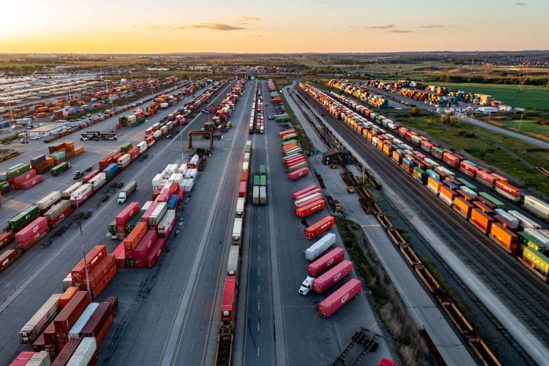 Canadian Pacific Railway Vaughan Intermodal Terminal in Kleinburg at dusk, Ontario, Canada.