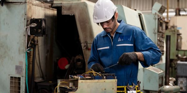 Technician working on industrial machinery.