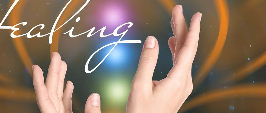 Hands reaching out with the word 'healing' in elegant script.