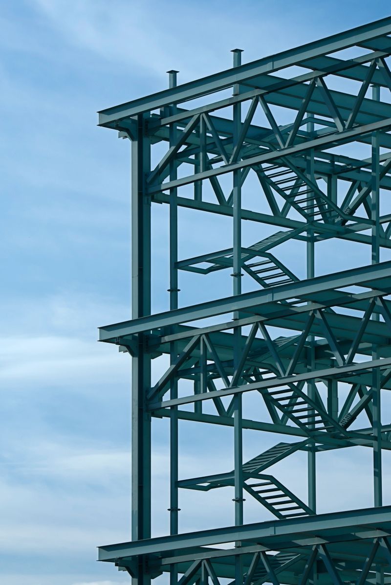 Steel construction frame of a convention center building.