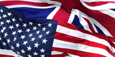 American and British flags intertwined, symbolizing unity.