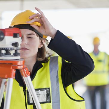 Female surveyor using equipment on site.