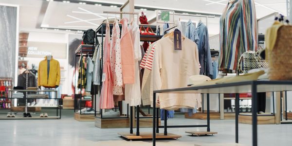 Modern clothing store showcasing new collection with stylish apparel on racks.
