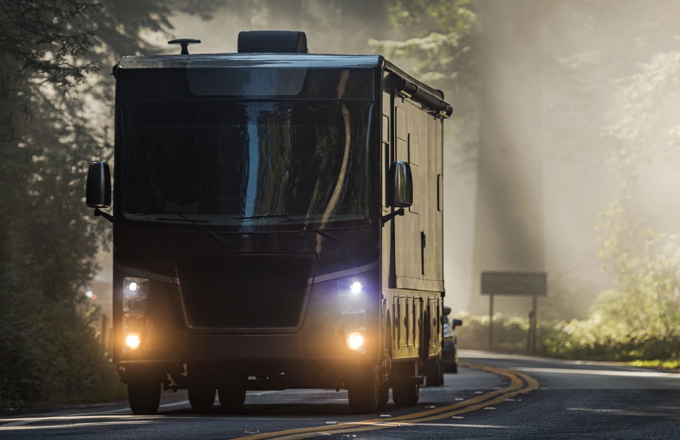 RV traveling on road