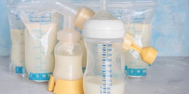 Bottles and bags of breast milk.