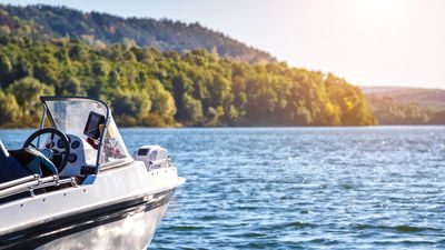 A recreational boat on a lake