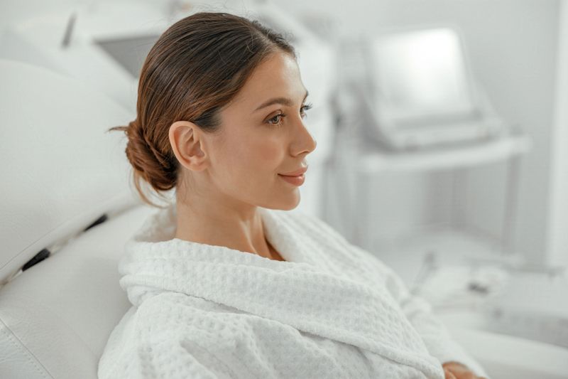 Beautiful healthy smiling caucasian woman is doing beauty procedures at spa and healthcare salon