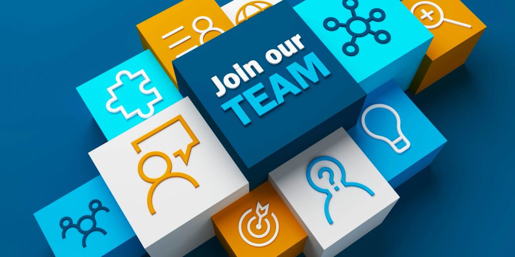 3D blocks with "Join our TEAM" text and icons.