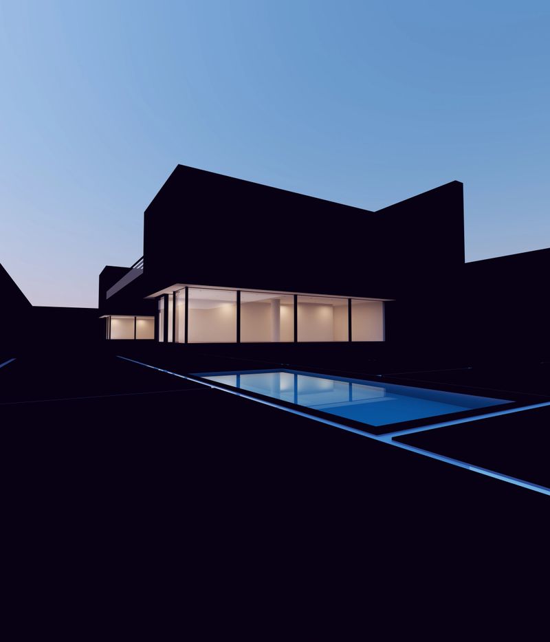 Modern Luxury House Minimalist Mansion Black Villa Large Architecture Home Exterior Building with Blue Sky and Black Stone Slab Garden with Pool 3d illustration render