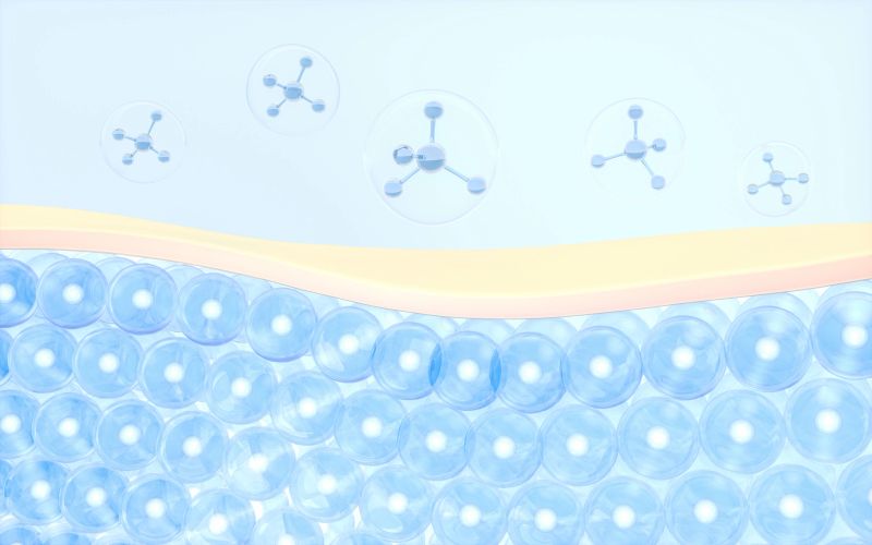 Skin cells absorb the molecule, 3d rendering. Computer digital drawing.