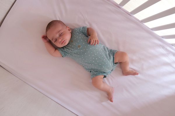 Sleeping baby in a crib. Back is best.