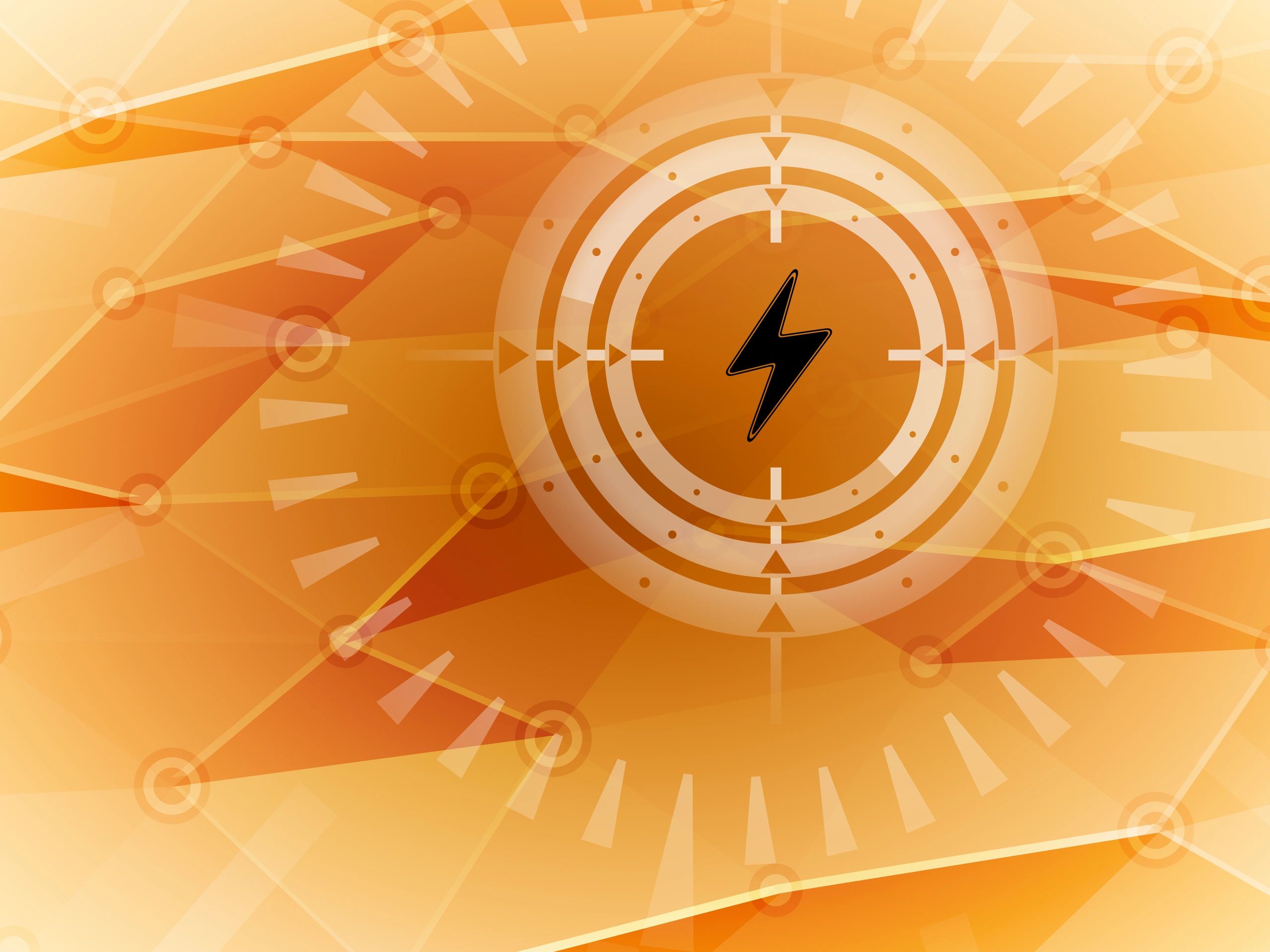 Abstract orange energy-themed design with a lightning bolt symbol.
