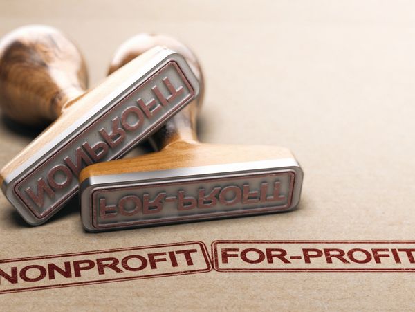 Red ink stamps with Nonprofit and for-profit