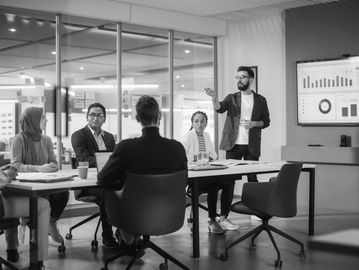 Team meeting with presentation in modern office.