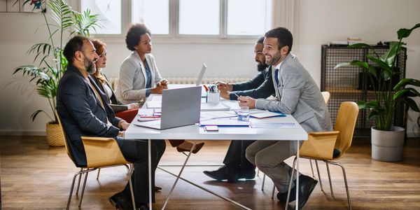 Group of professionals in a meeting around a table.